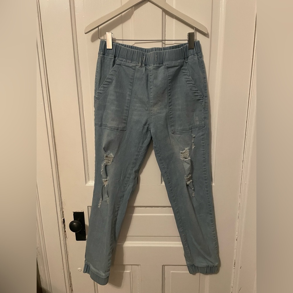 Light Wash Jogger Jeans, Elastic waist and ankles